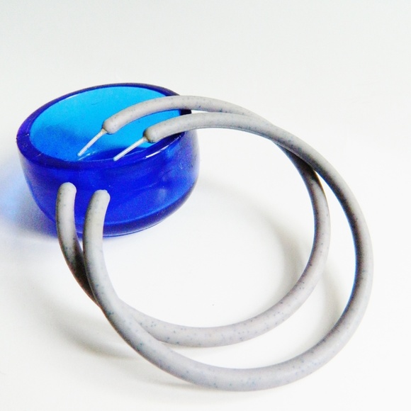 Big Grey Blue Hoop Earrings - Picture 3 of 5